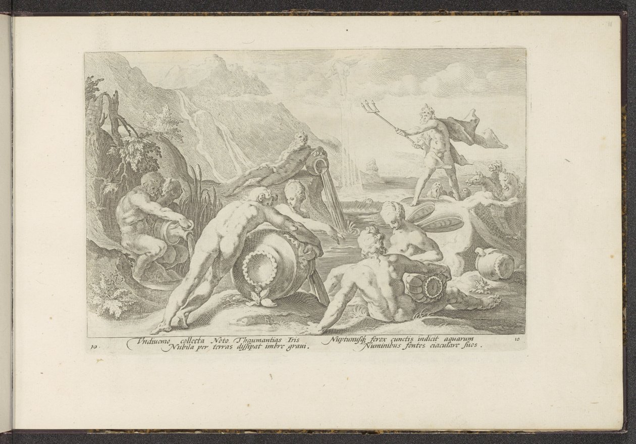 Neptun og elvegudene forårsaker en flom Ovids metamorfoser (serietittel) Gjenskapninger av P. Ovidius Naso (serietittel) av Hendrick Goltzius (workshop of)