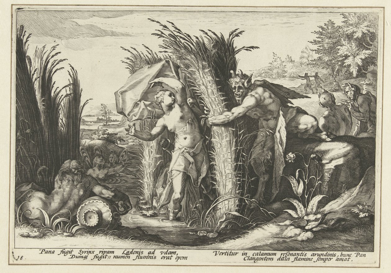 Pan og Syrigs Ovids metamorfoser (serietittel) av Hendrick Goltzius (workshop of)