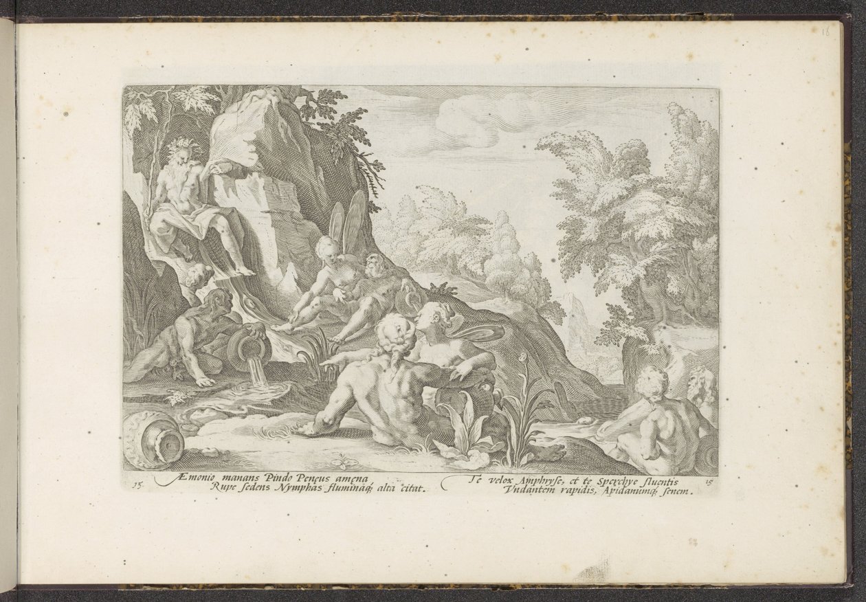 Peneus besøkt av andre elveguder Ovids metamorfoser (serietittel) Gjenskapninger av P. Ovidius Naso (serietittel) av Hendrick Goltzius (workshop of)