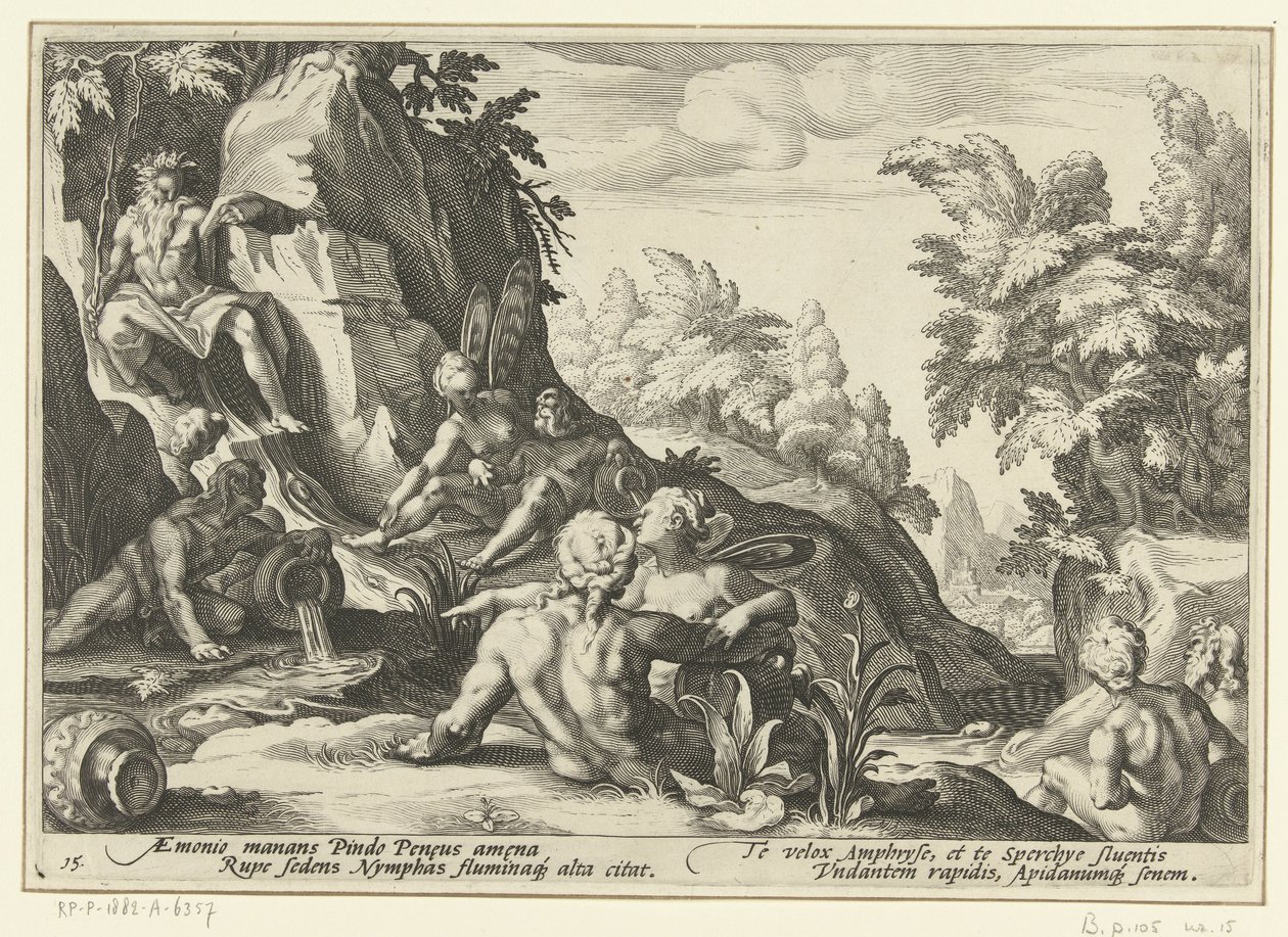 Peneus besøkt av andre elveguder Ovids metamorfoser (serietittel) av Hendrick Goltzius (workshop of)