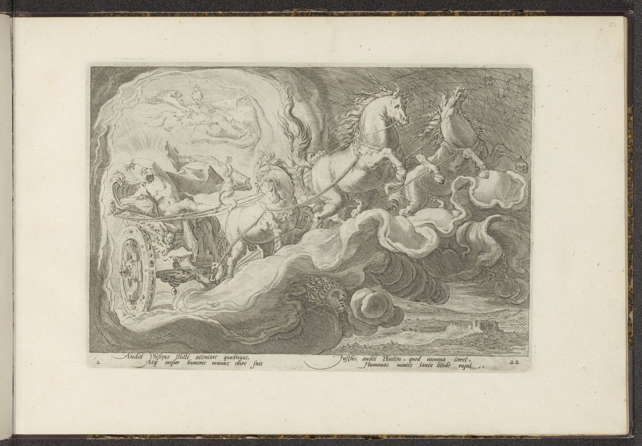 Phaethon kjører farens vogn Ovids metamorfoser (serietittel) Gjenskapninger av P. Ovidius Naso (serietittel) av Hendrick Goltzius (workshop of)