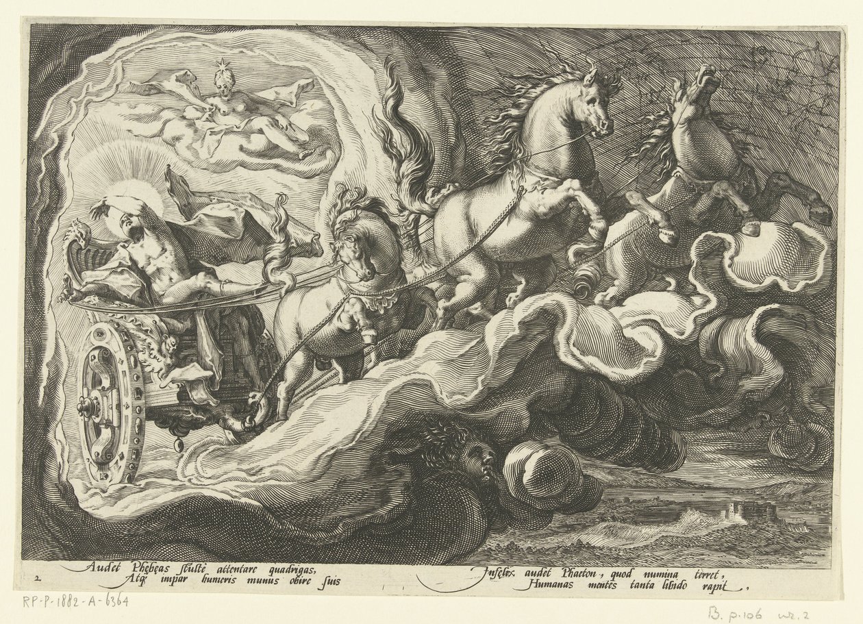 Phaethon kjører farens vogn Ovids metamorfoser (serietittel) av Hendrick Goltzius (workshop of)