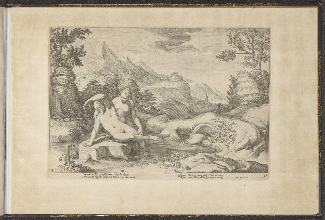 Salmacis og Hermafroditus Ovids Metamorfosen (serietittel) Herscheppingen van P. Ovidius Naso (serietittel) av Hendrick Goltzius (workshop of)