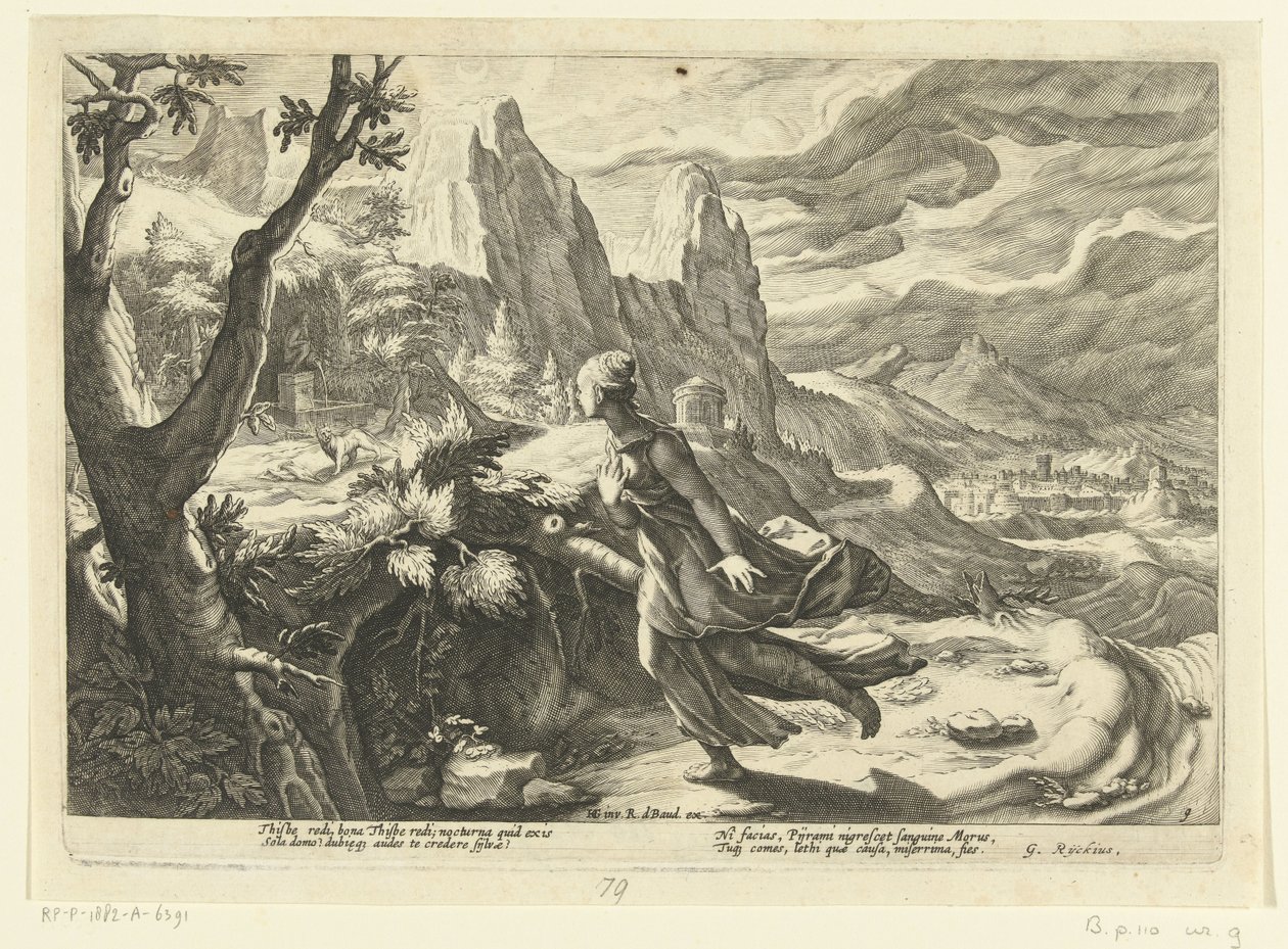 Denne flykter fra en løve Ovids metamorfoser (serietittel) av Hendrick Goltzius (workshop of)