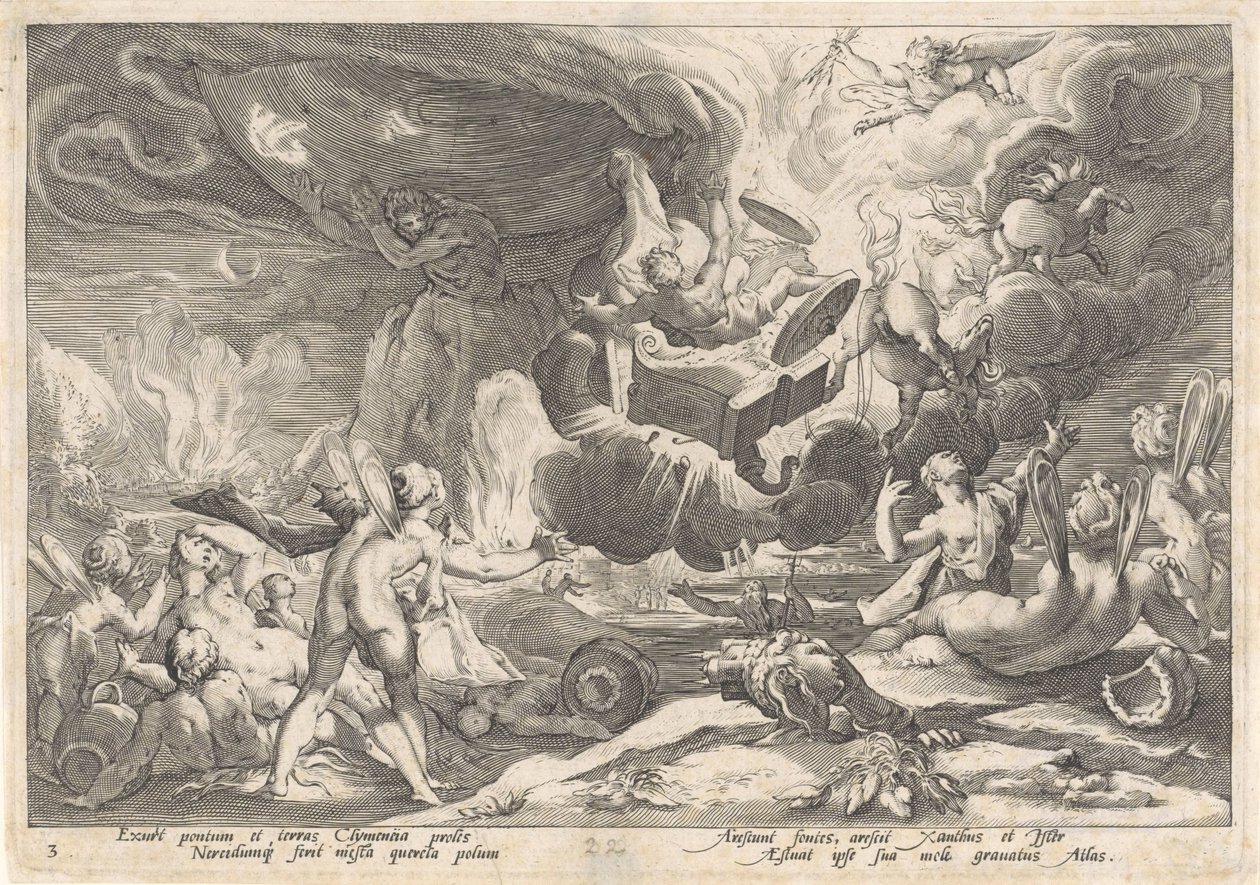 Val van Phaëthon Metamorfosen van Ovidius (serietittel) av Hendrick Goltzius (workshop of)