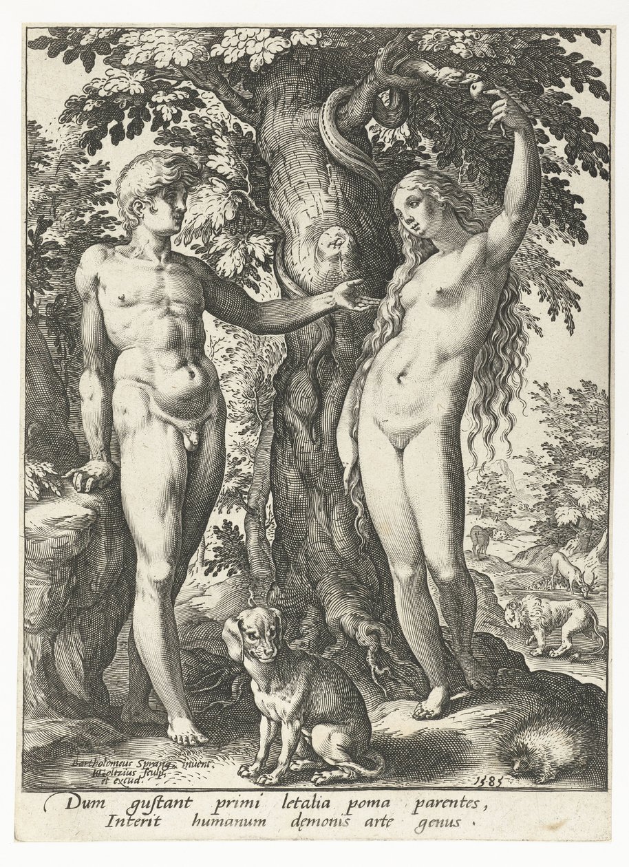 Adam og Eva og slangen av Hendrick Goltzius