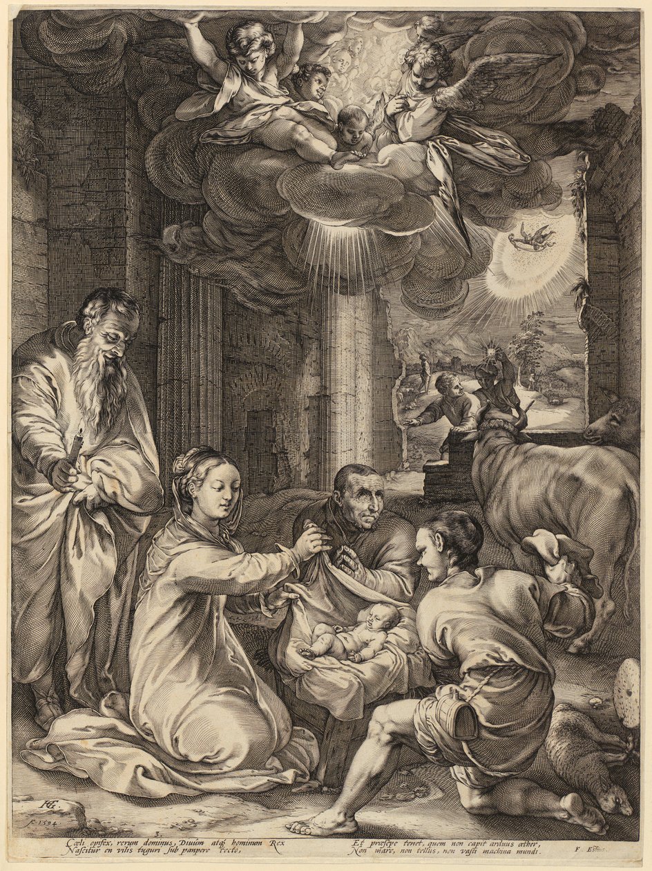 Hyrdenes tilbedelse, blad 2 i serien «Jomfru Marias liv» av Hendrick Goltzius