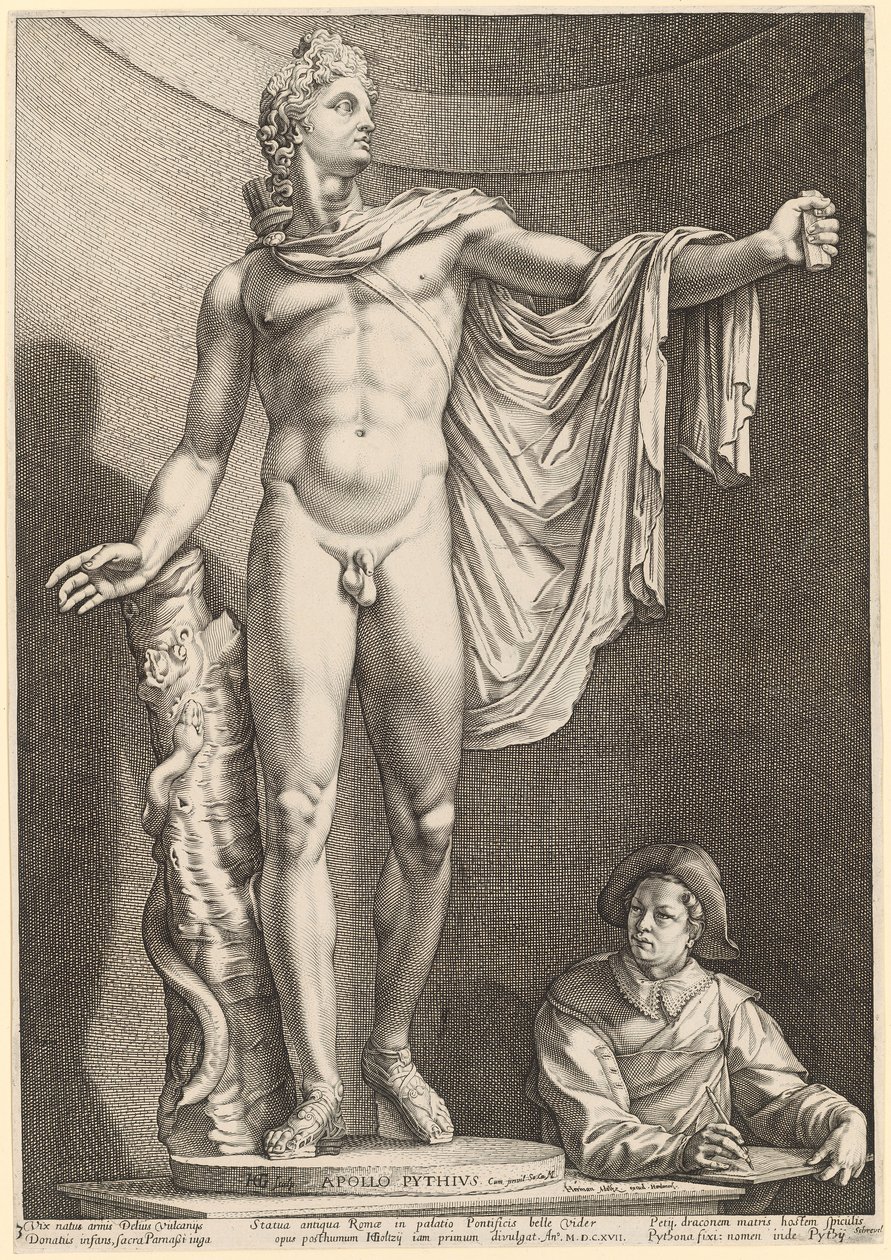 Apollo Belvedere, blad 3 fra "Tre antikke statuer fra Roma" av Hendrick Goltzius