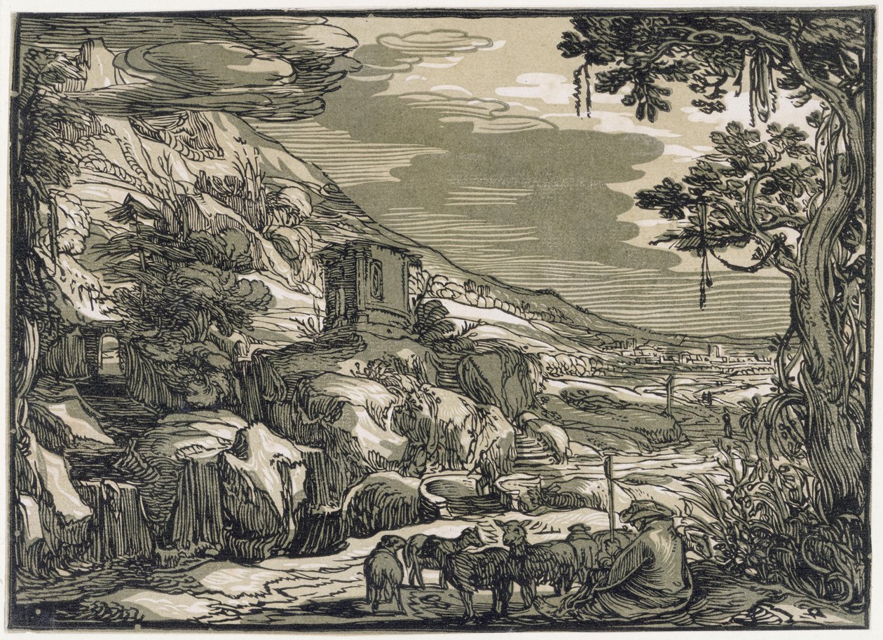 Arkadisk landskap med en gjeter av Hendrick Goltzius
