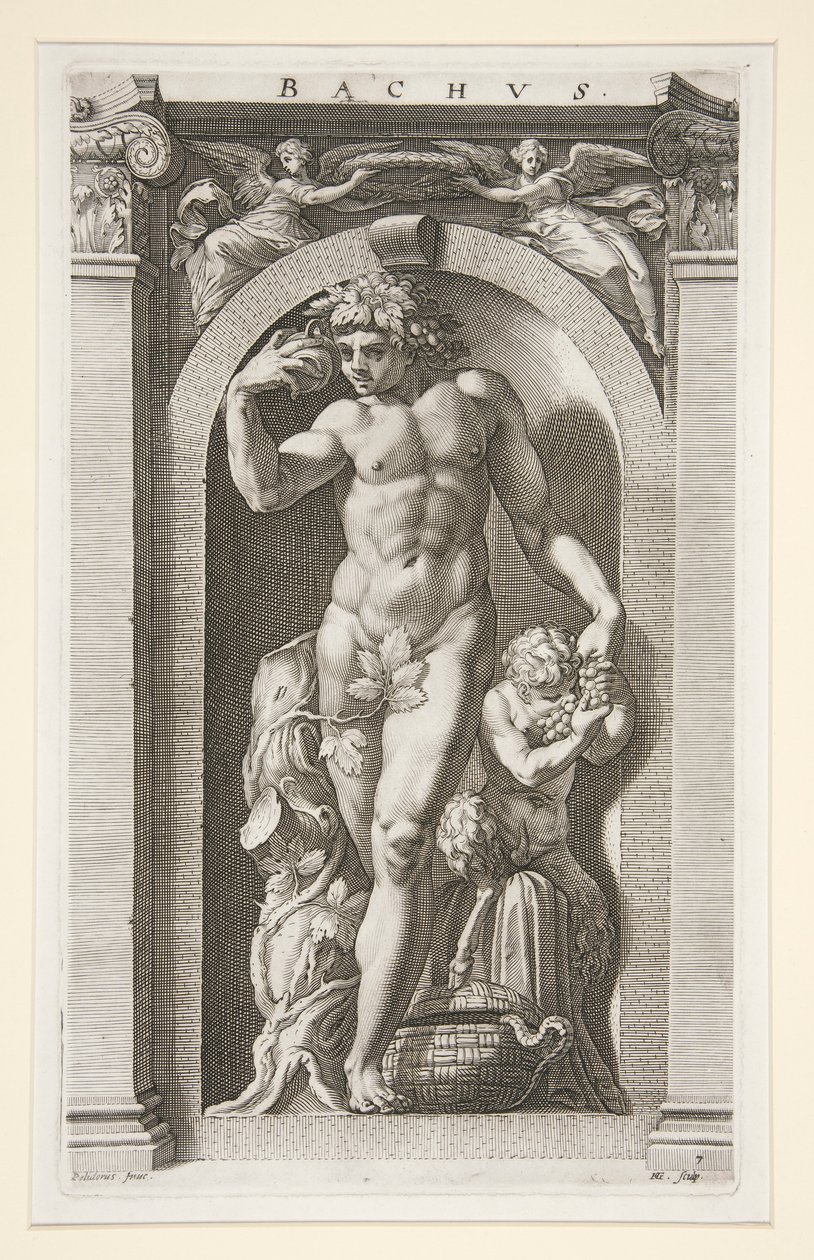 Bacchus, #7 i en serie med åtte antikke guder av Hendrick Goltzius