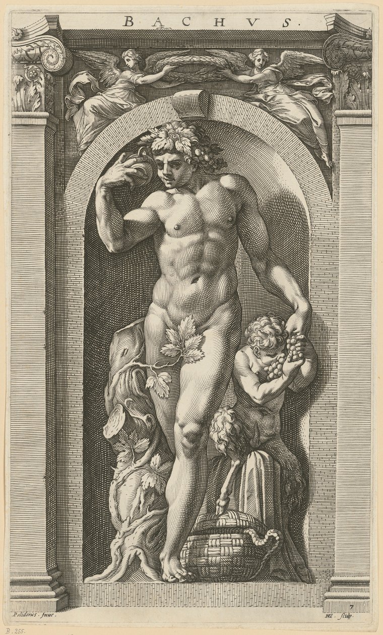 Bacchus, blad 7 i serien «Åtte antikke guddommer» av Hendrick Goltzius