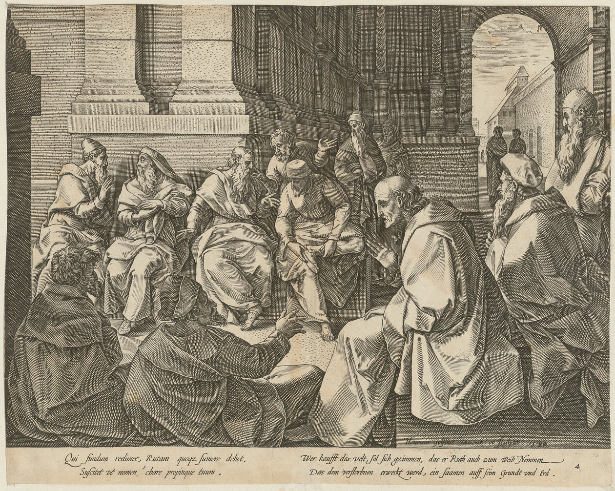 Boas sammen med de ti eldste, side 4 i serien «Ruts historie» av Hendrick Goltzius