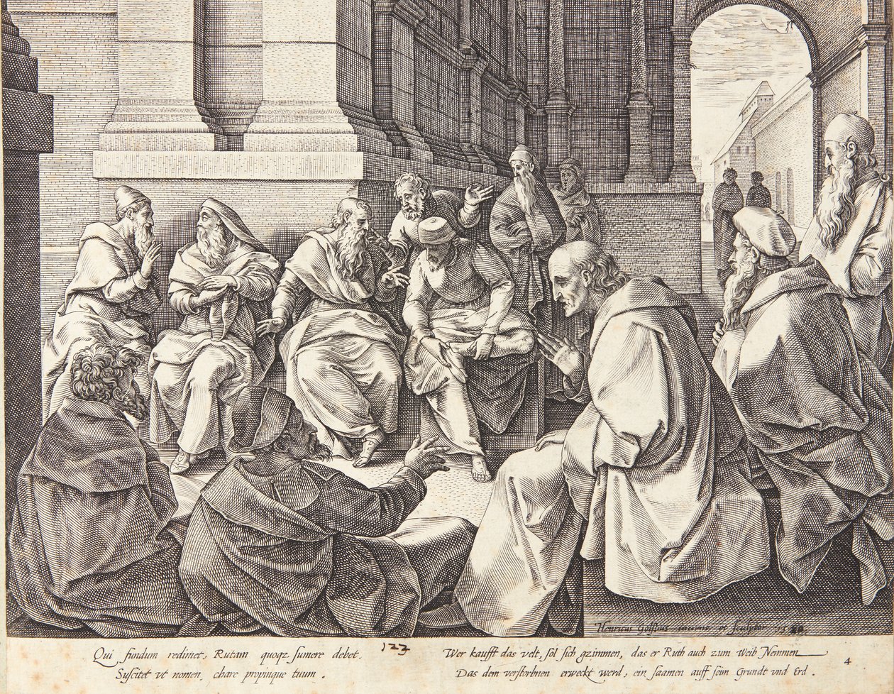 Boas og de ti eldste av Hendrick Goltzius