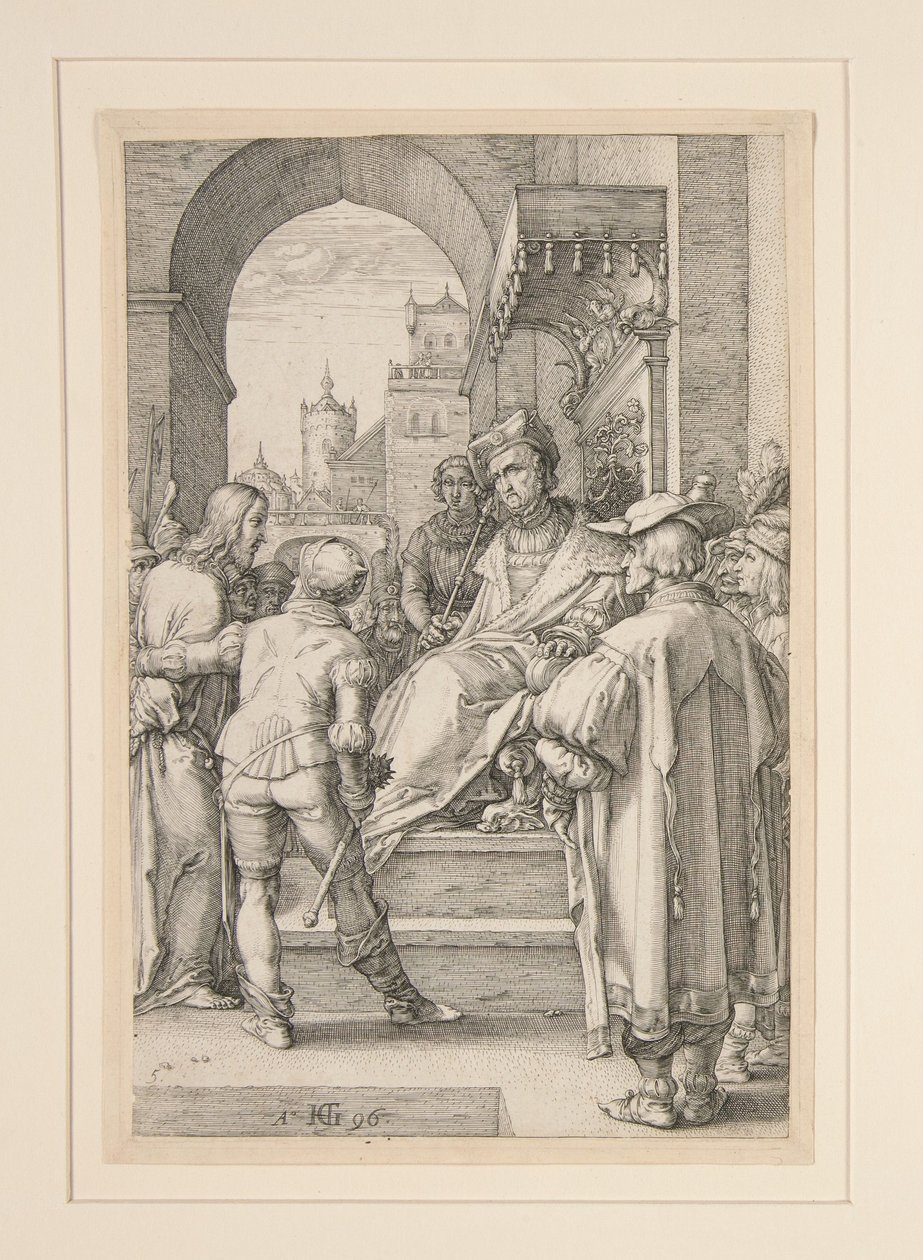 Kristus foran Pilatus, plate 5 fra serien «Kristi lidelse» av Hendrick Goltzius