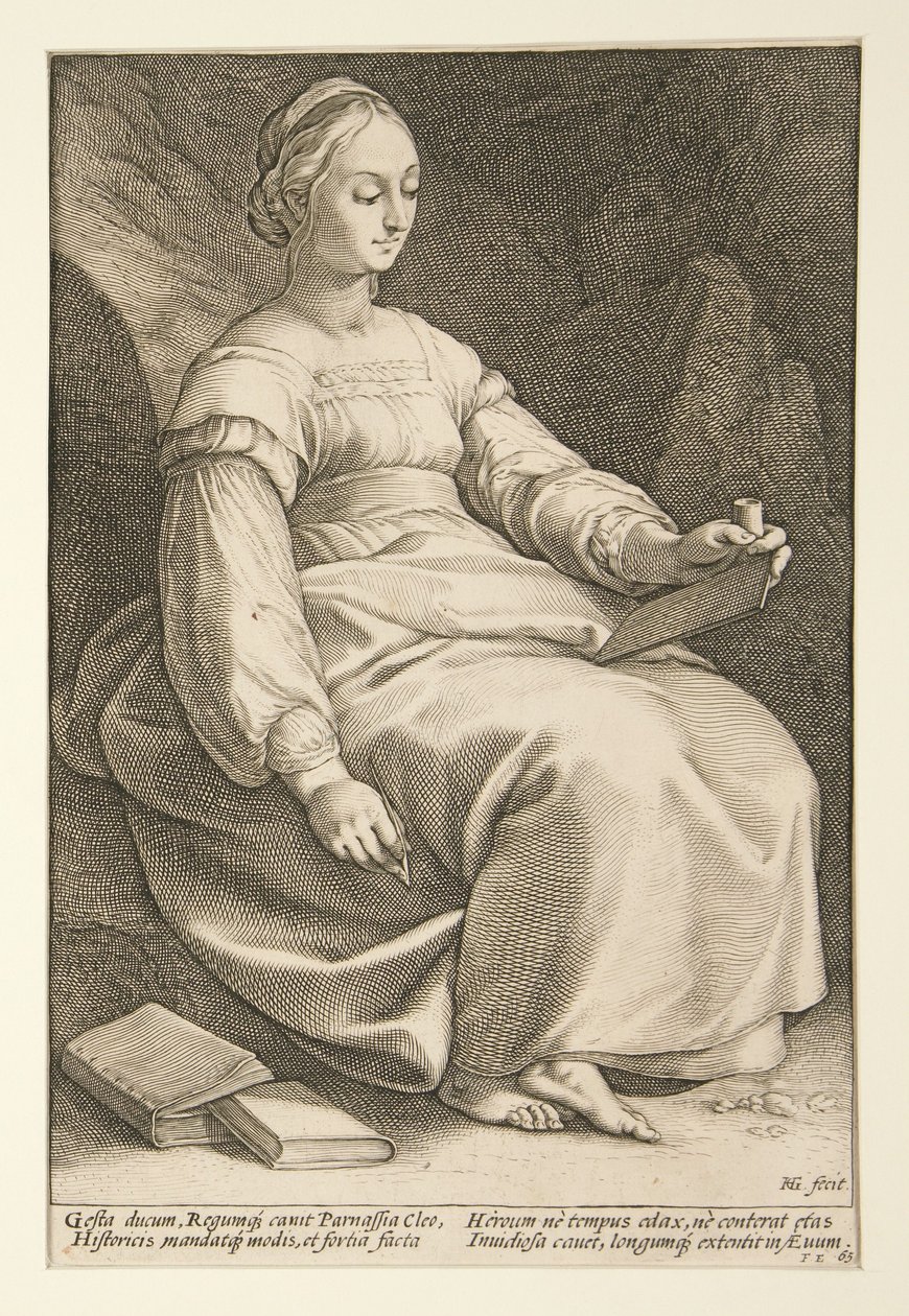 Klio, plate 4 fra serien De ni musene av Hendrick Goltzius
