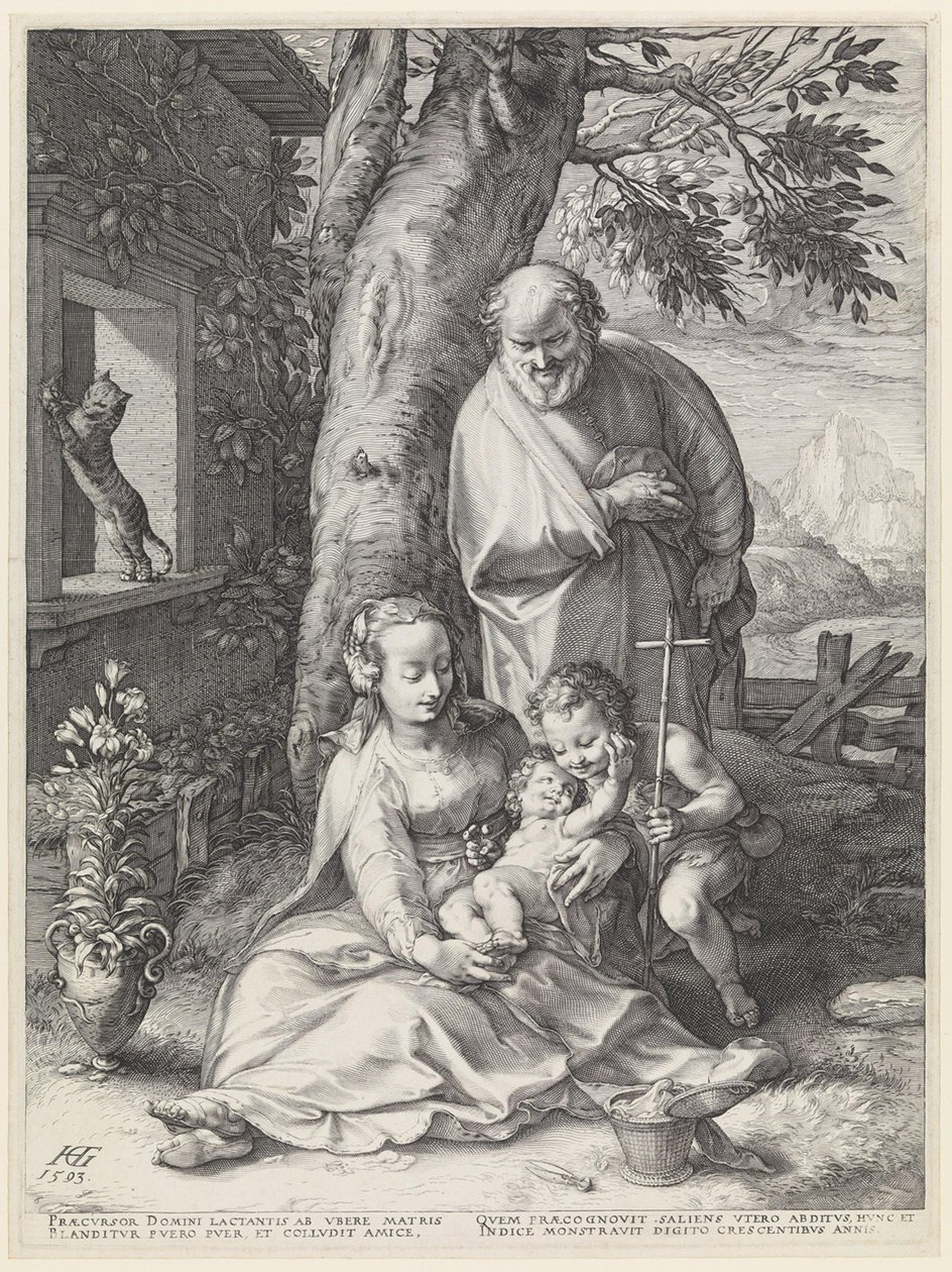 Den hellige familien med Johannes Døperen av Hendrick Goltzius