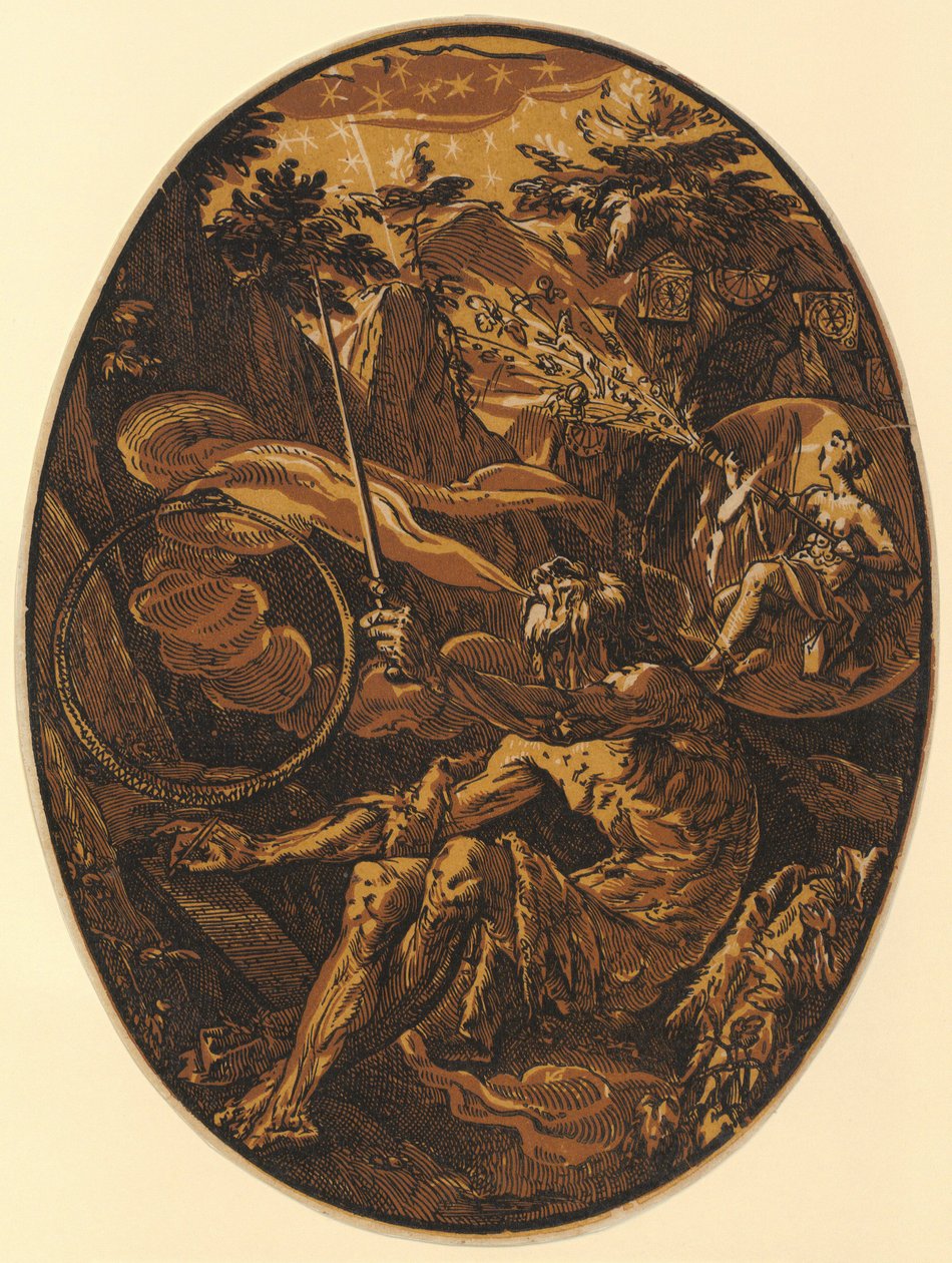 Demogorgon i evighetens hule, blad 1 av serien «Demogorgon og de guddommelige vesener» av Hendrick Goltzius