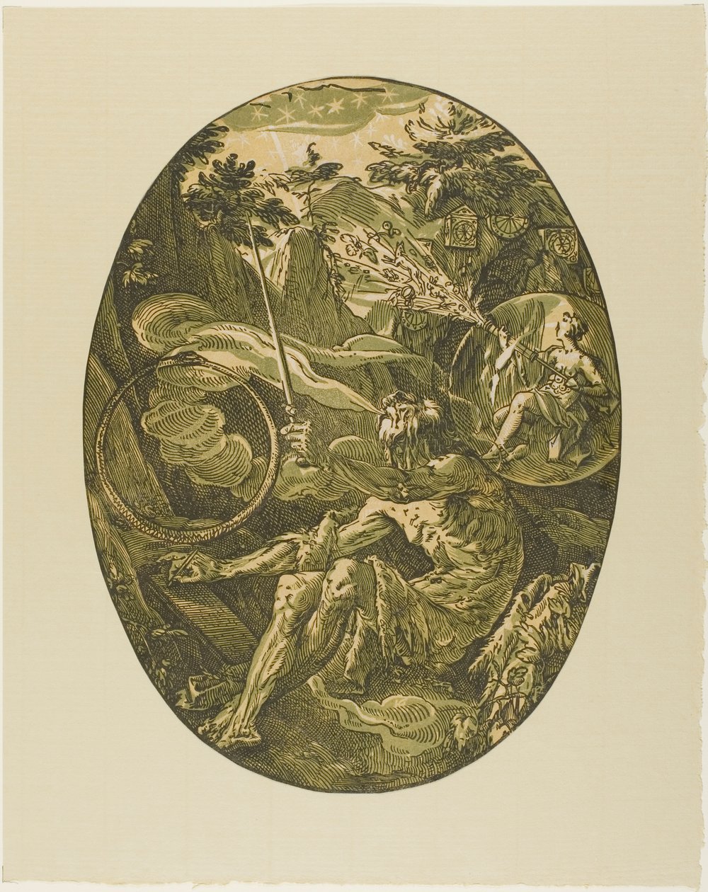 Demogorgon i evighetens hule, plate en fra Demogorgon and the Deities av Hendrick Goltzius