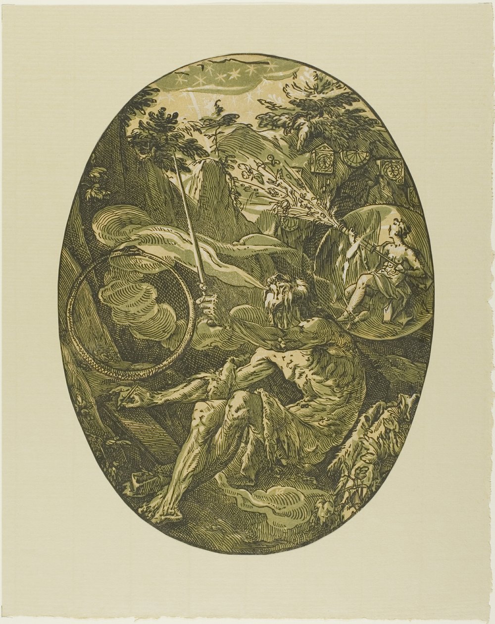 Demogorgon i evighetens hule, plate en fra Demogorgon and the Deities av Hendrick Goltzius