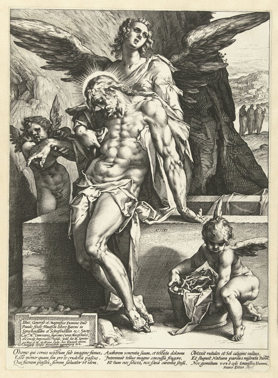 Engler bærer Kristi legeme av Hendrick Goltzius
