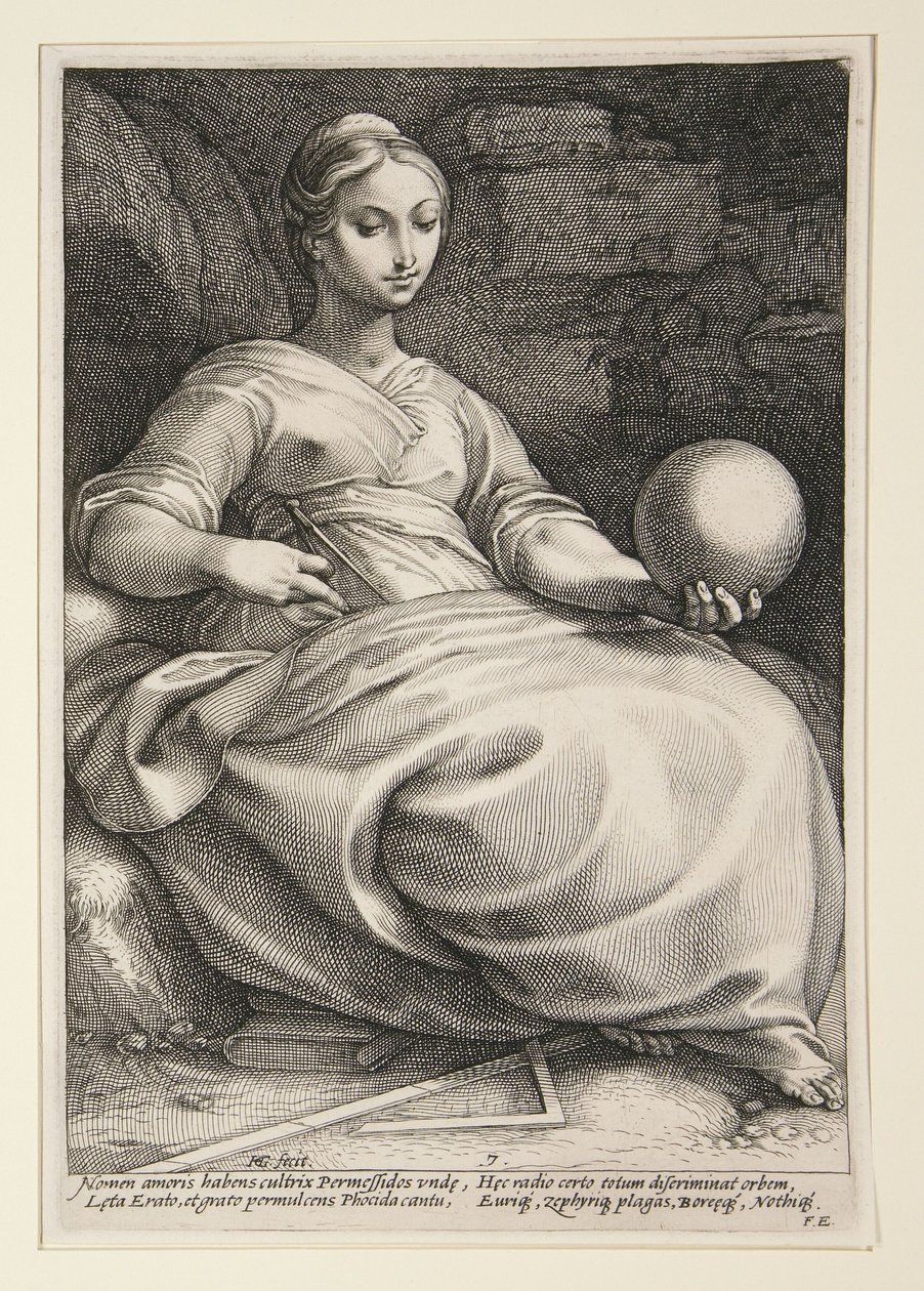 Erato, tavle 7 fra serien De ni musene av Hendrick Goltzius