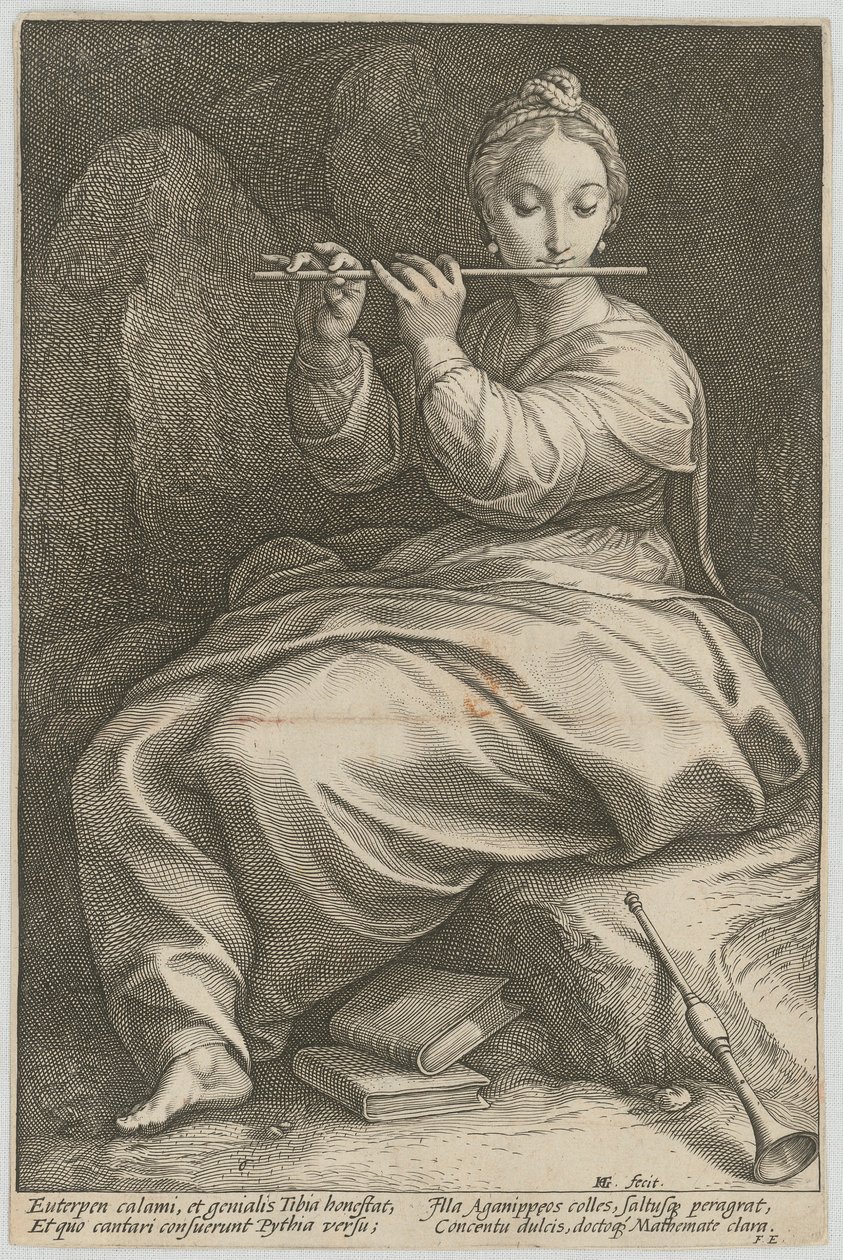Euterpe, blad 6 i serien «De ni musene» av Hendrick Goltzius