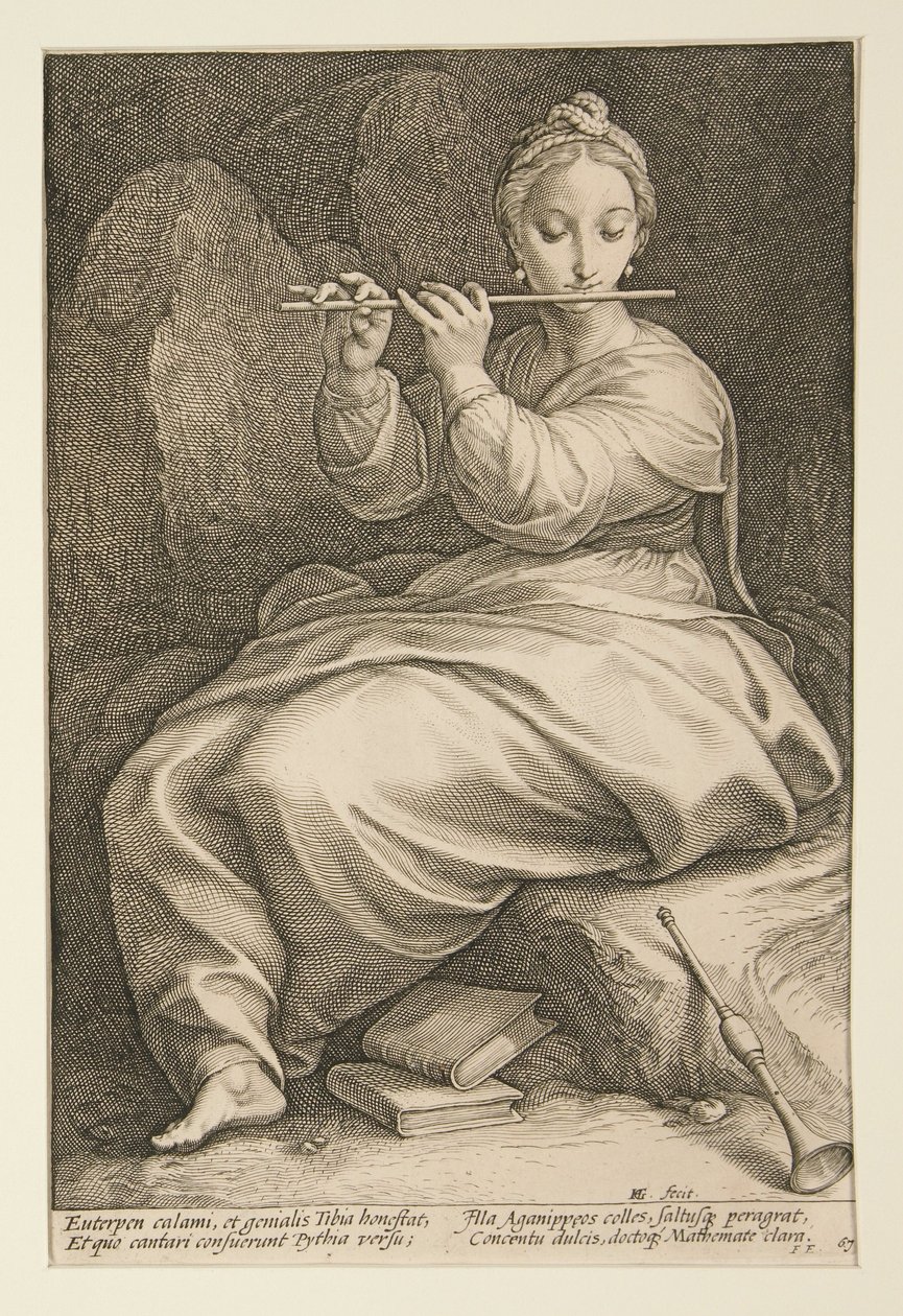 Euterpe, plate 6 fra serien «De ni musene» av Hendrick Goltzius