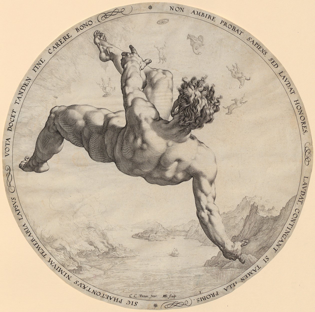 Phaetons fall, side 3 i serien «De fire himmelstormerne» av Hendrick Goltzius