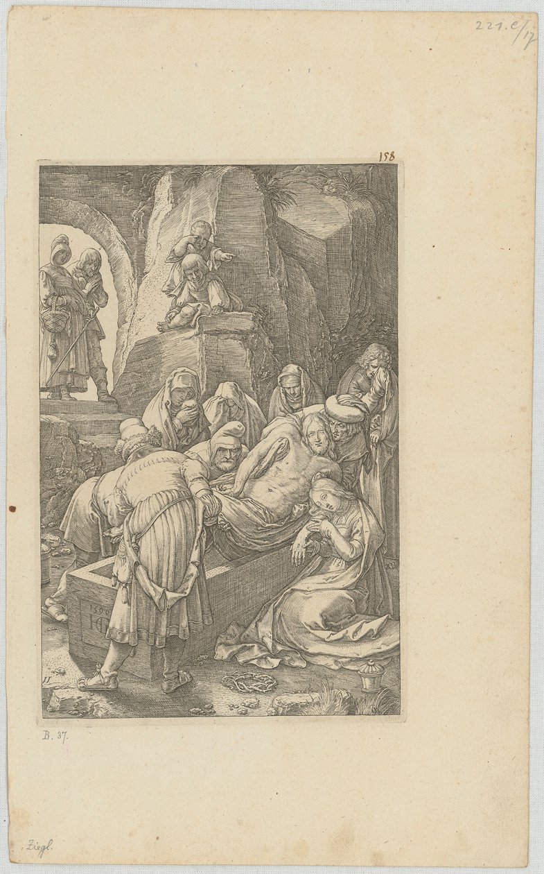 Gravleggelsen, blad 11 i serien «Pasjonen» av Hendrick Goltzius
