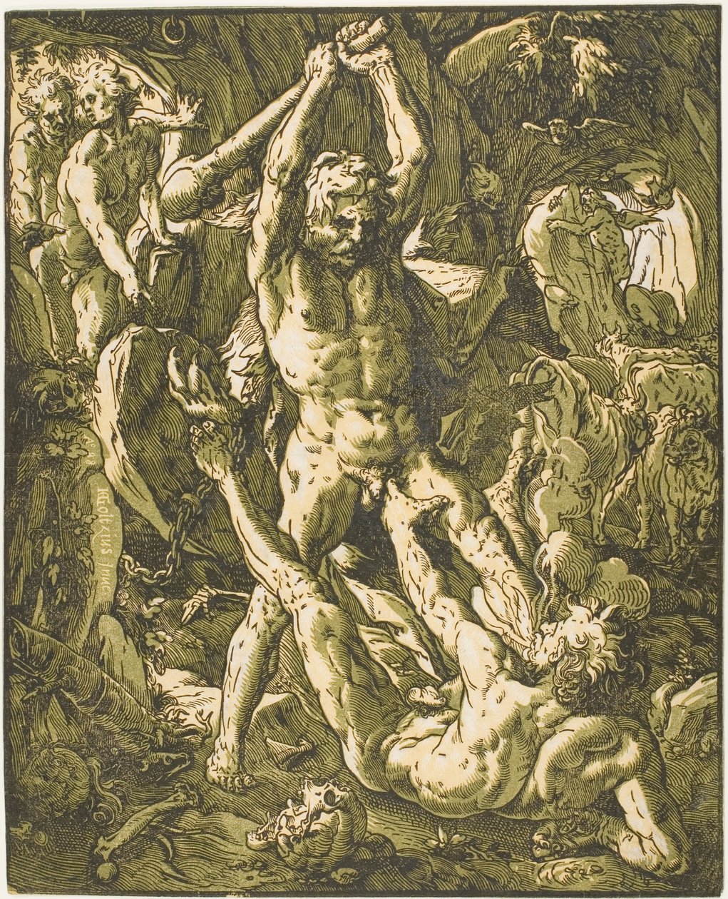 Hercules dreper Cacus av Hendrick Goltzius