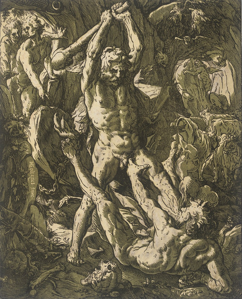 Herkules dreper Cacus av Hendrick Goltzius
