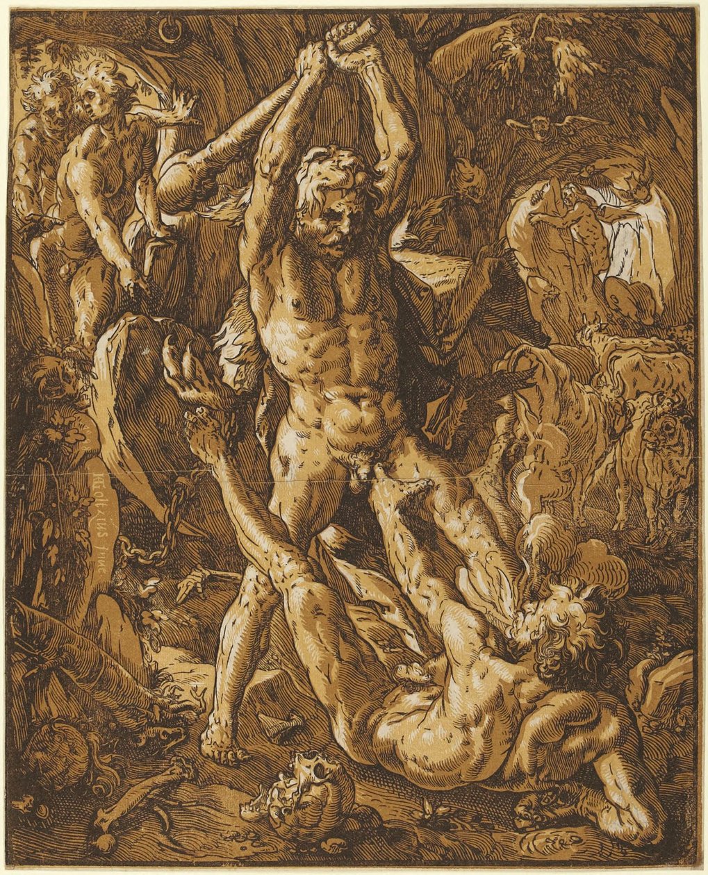 Herkules dreper Cacus av Hendrick Goltzius