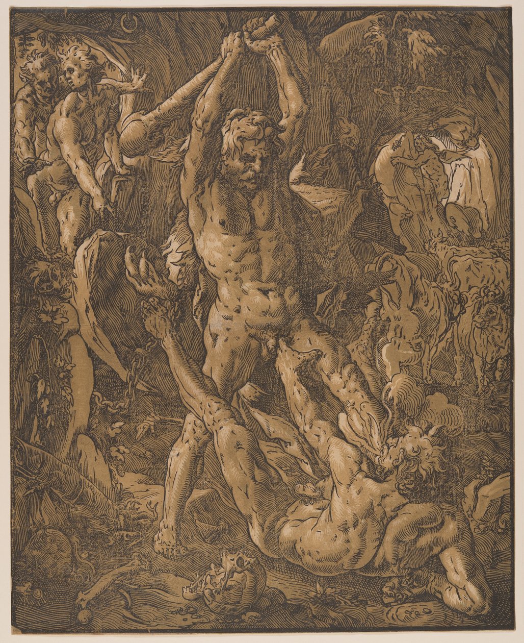 Herkules og Cacus av Hendrick Goltzius