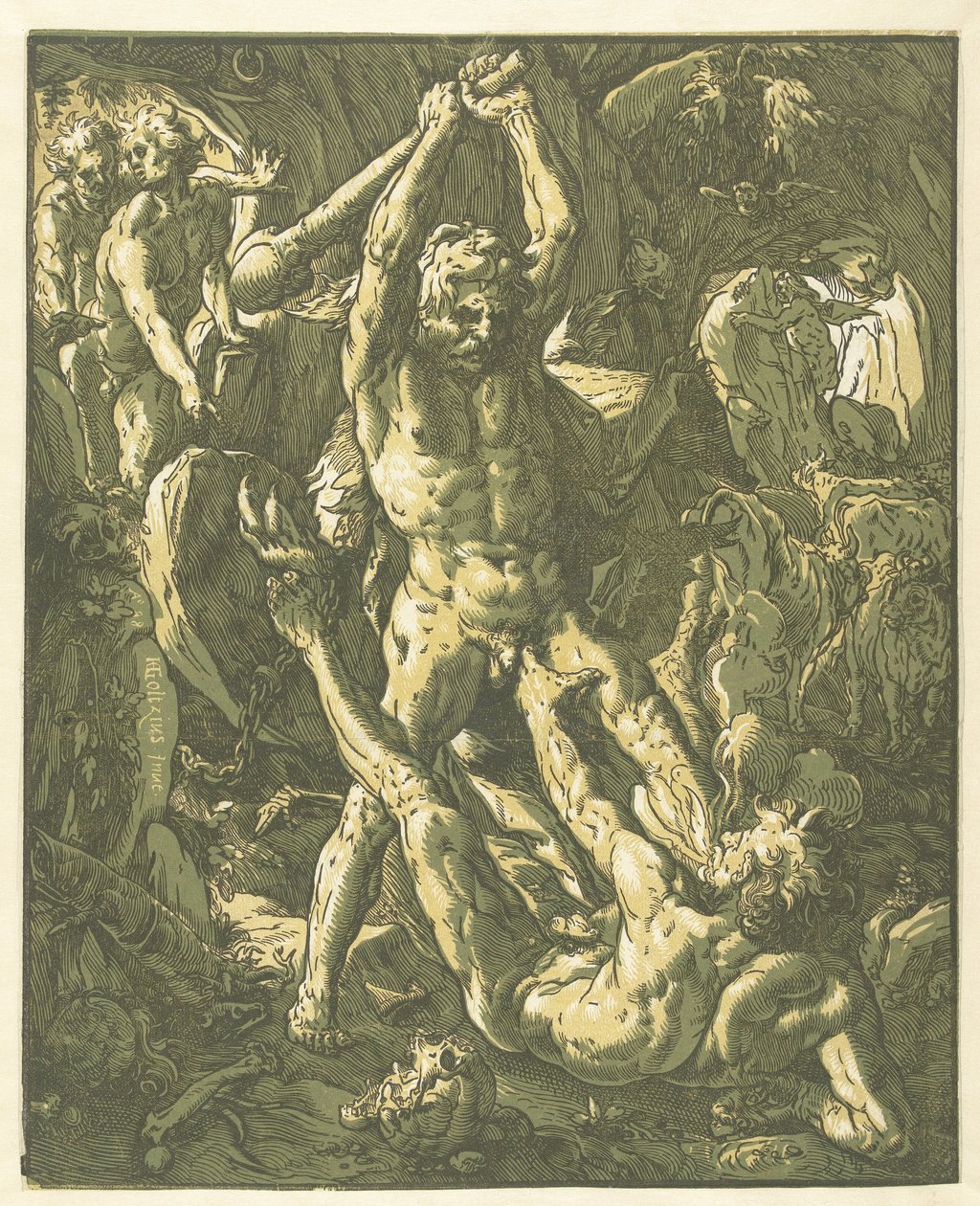 Hercules en Cacus av Hendrick Goltzius