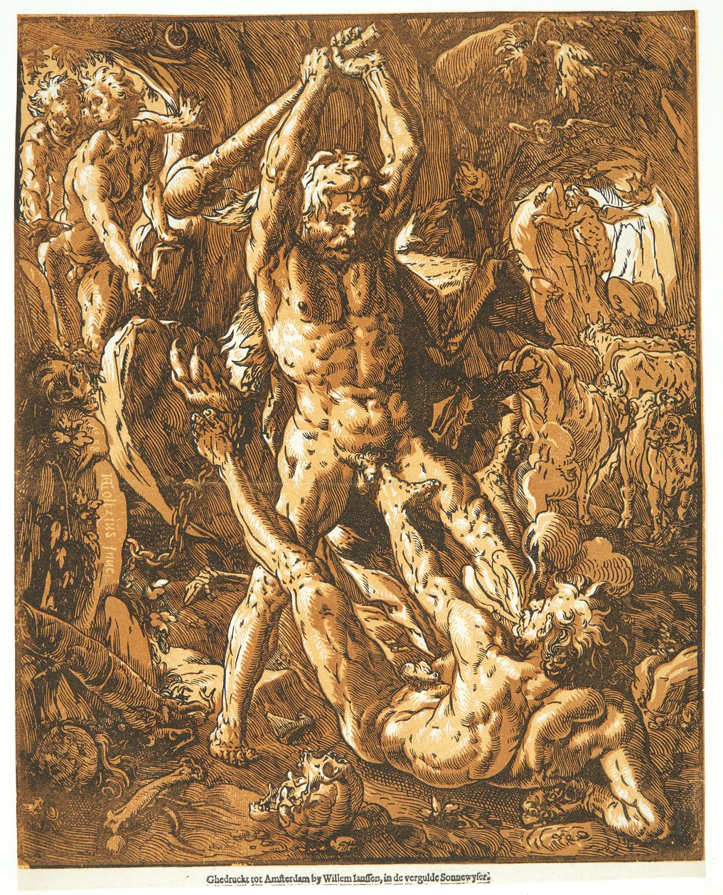 Herkules dreper Cacus av Hendrick Goltzius