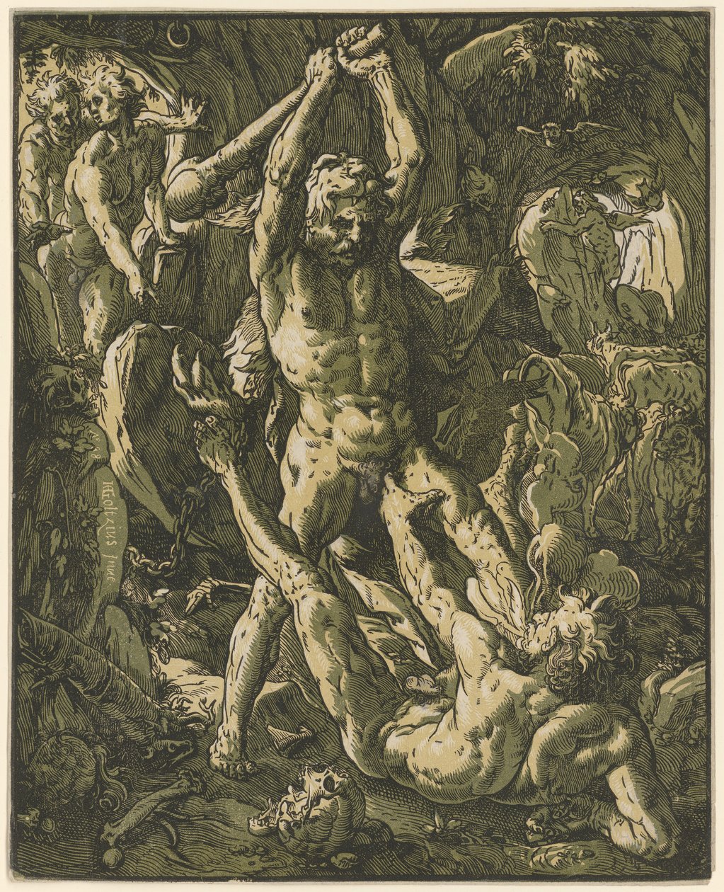 Herkules og Cacus av Hendrick Goltzius