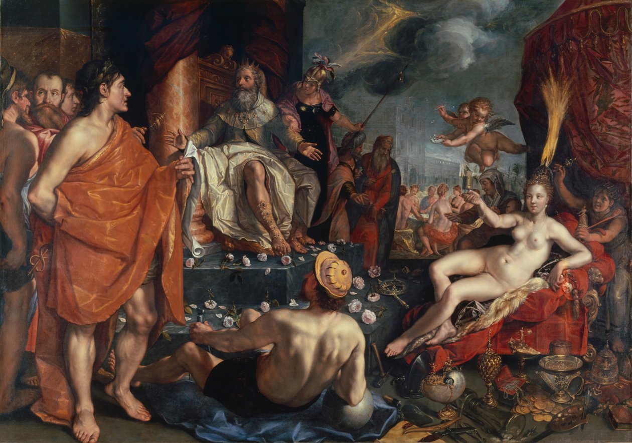 Hermes presenterer Pandora for kong Epimetheus, 1611. av Hendrick Goltzius
