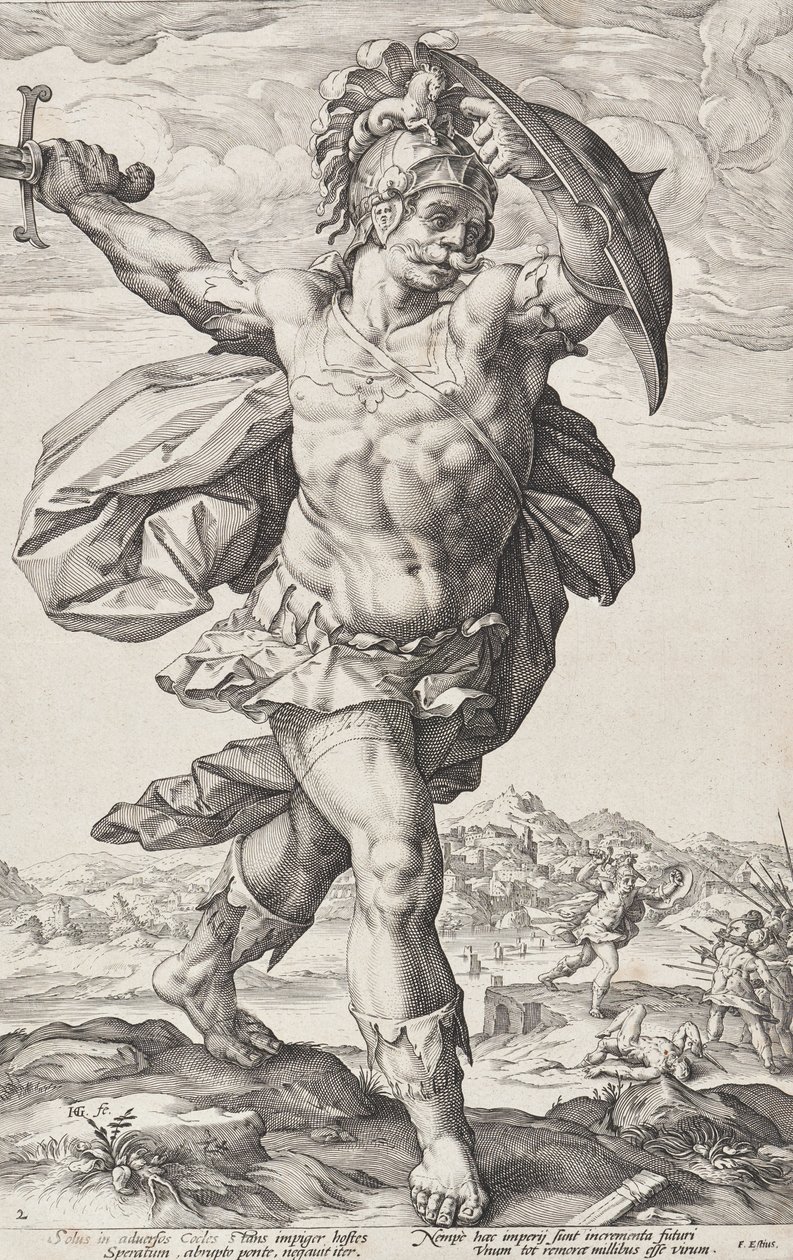 Horatius Cocles (Romerske helter, blad 2) av Hendrick Goltzius