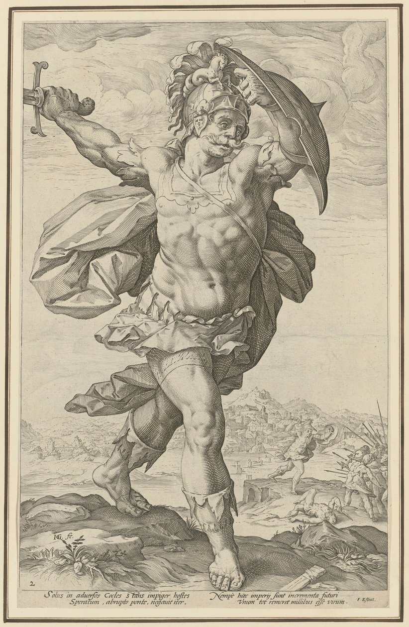 Horatius Cocles, blad 2 i serien «Romerske helter» av Hendrick Goltzius