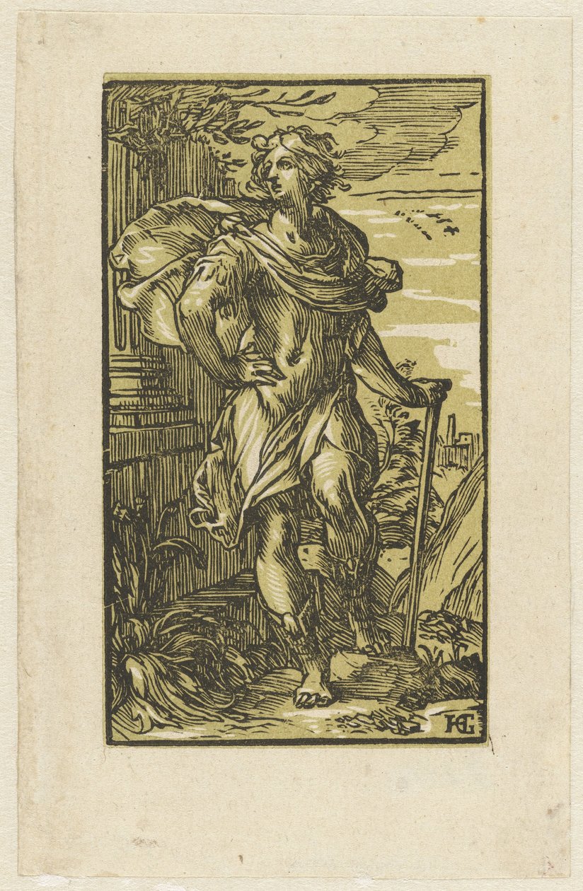 Ung mann med spaserstokk av Hendrick Goltzius
