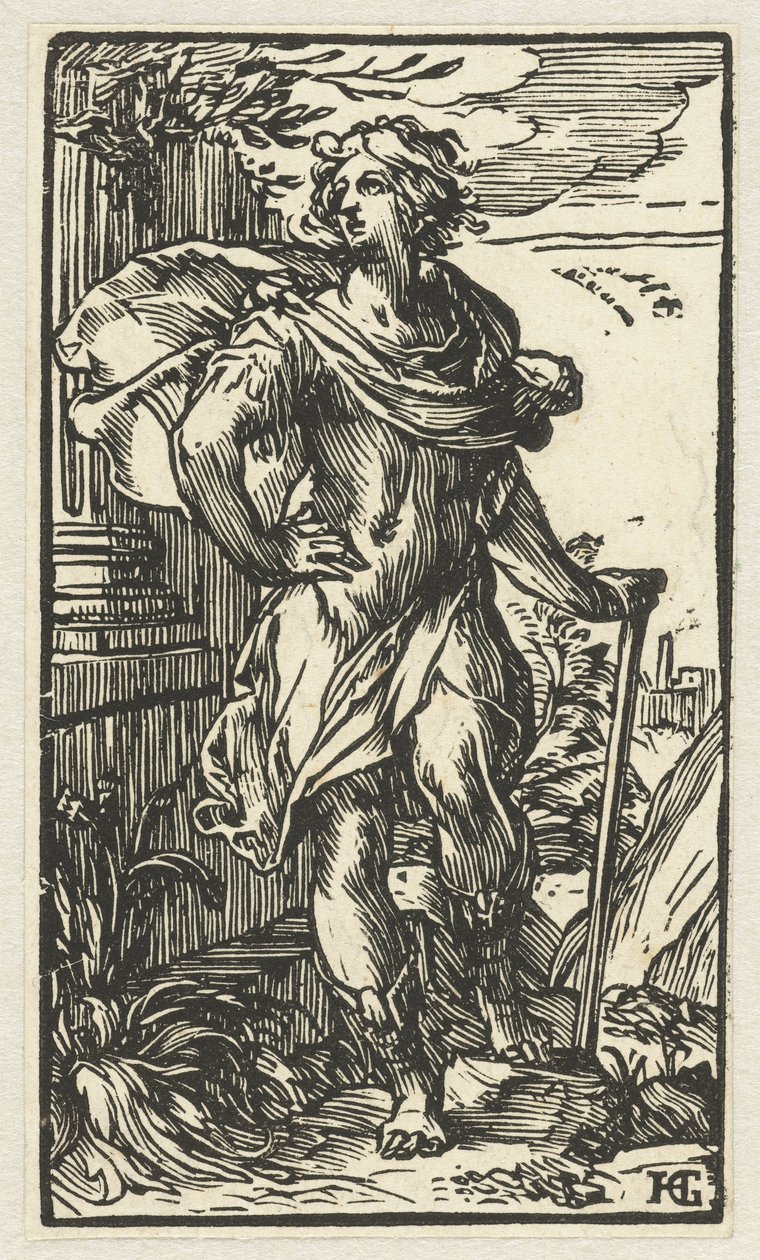 Ung mann med spaserstokk av Hendrick Goltzius