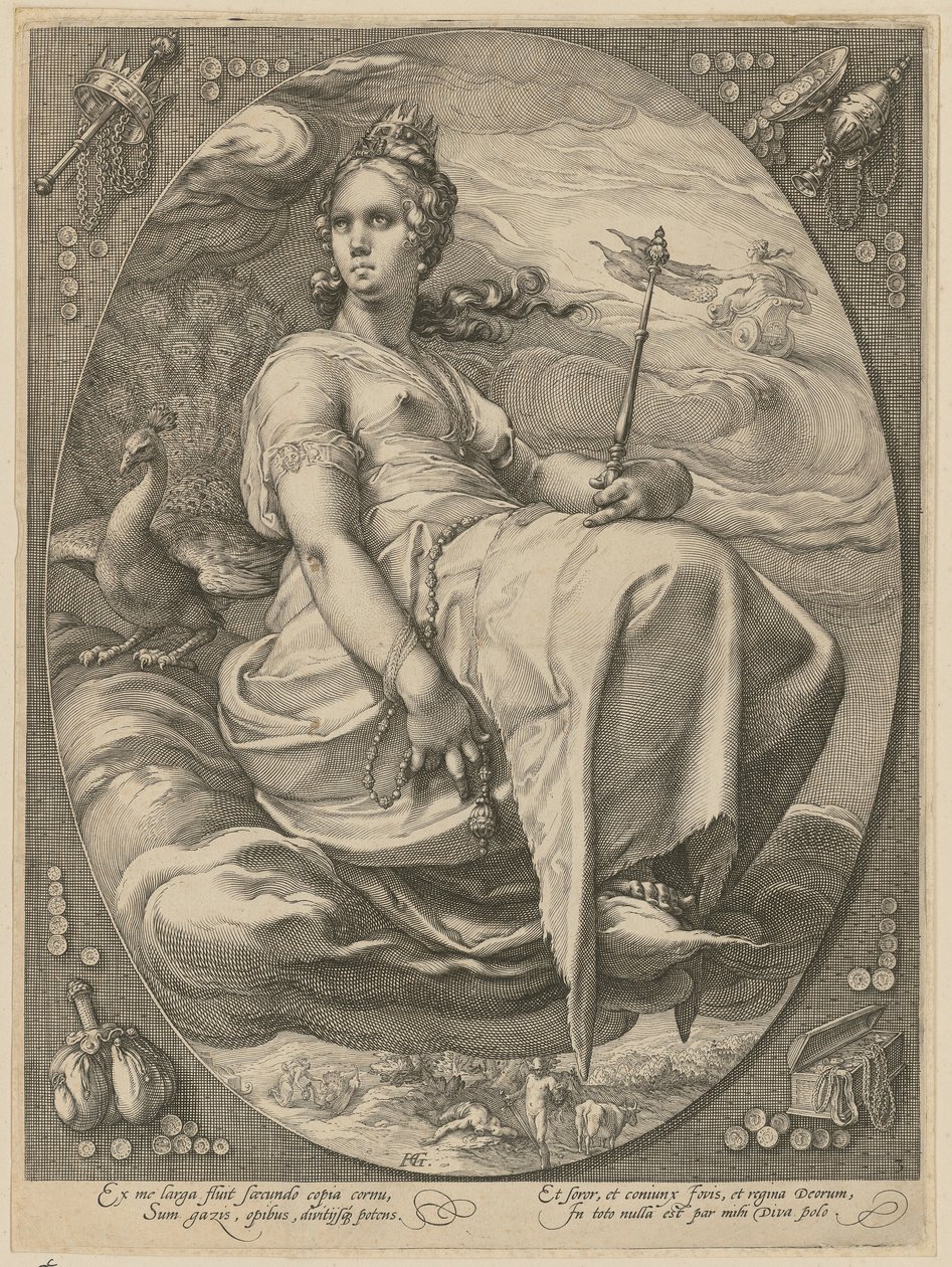 Juno, blad 3 i serien «Tre gudinner» av Hendrick Goltzius