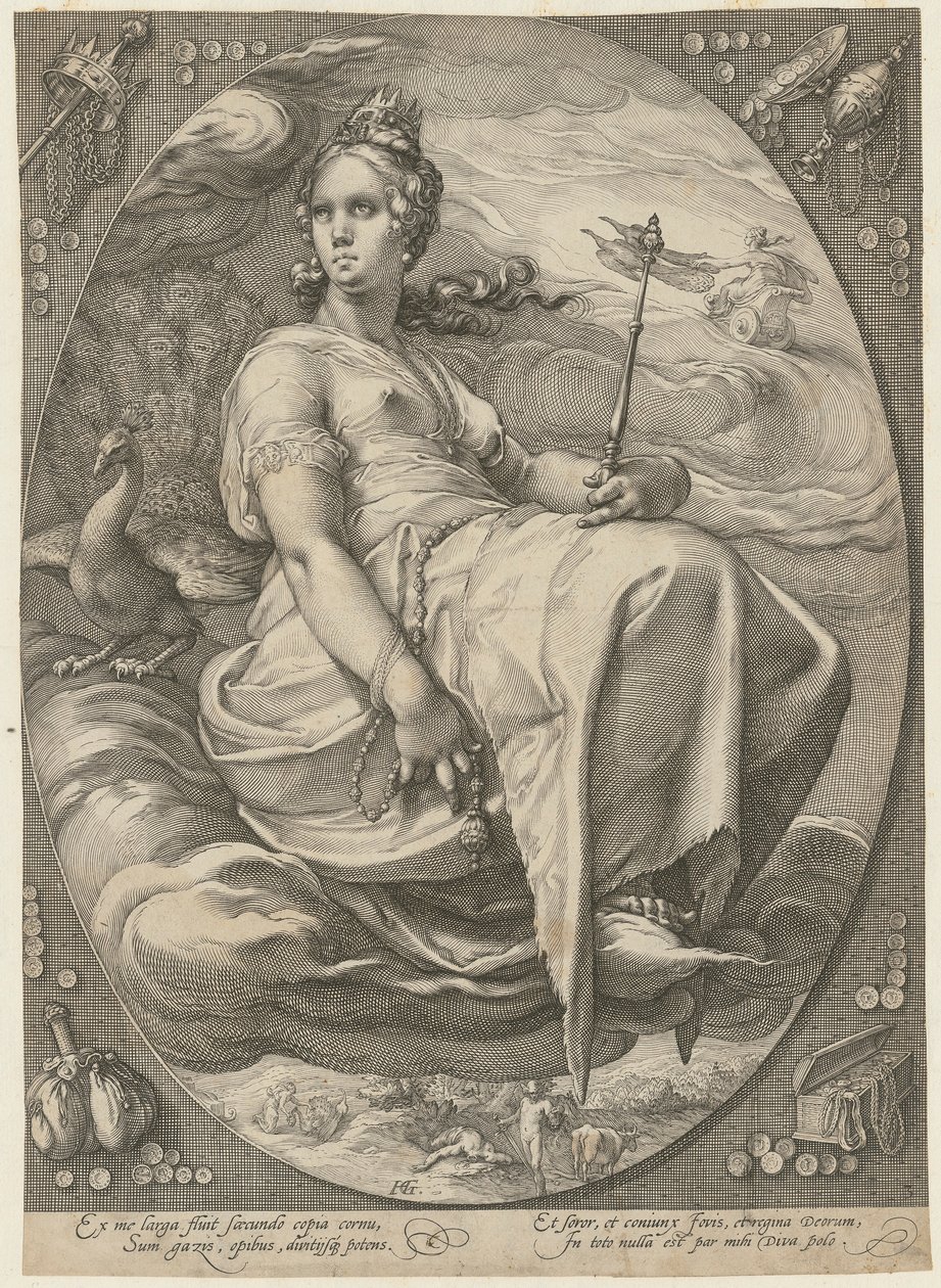Juno, blad 3 fra serien «Tre gudinner» av Hendrick Goltzius