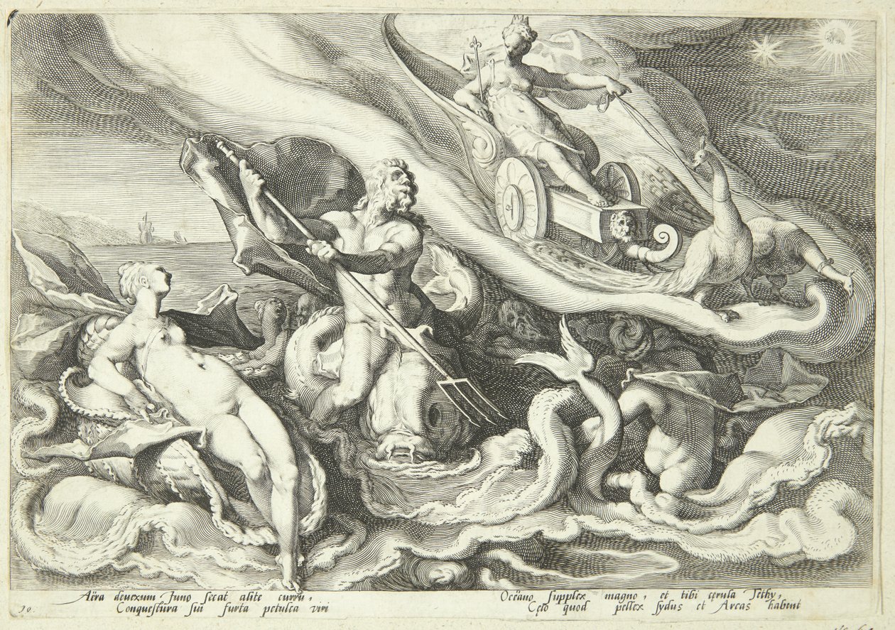 Juno klager over Kallisto til Okeanos og Tethys av Hendrick Goltzius