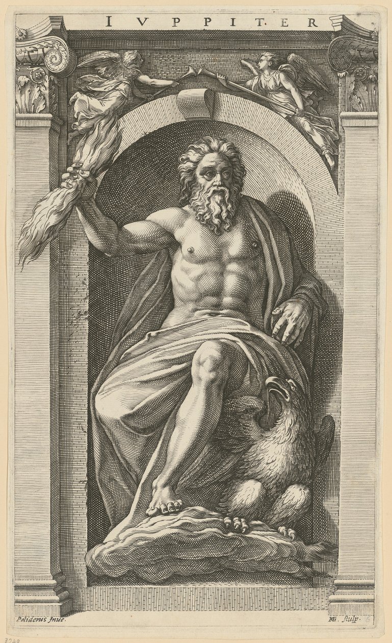 Jupiter, blad 6 fra serien «Åtte antikke guddommer» av Hendrick Goltzius