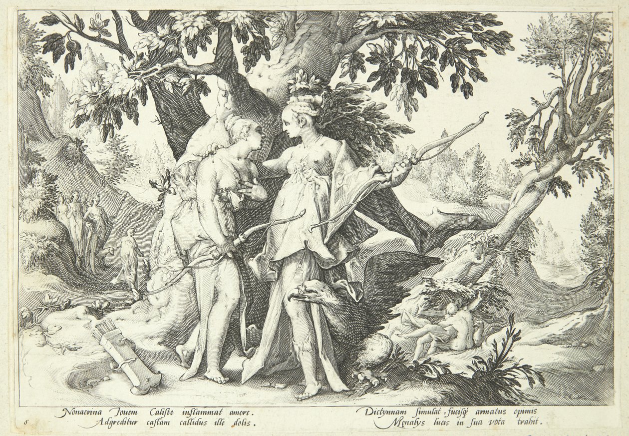 Jupitor forkledd som Diana forfører Kallisto av Hendrick Goltzius