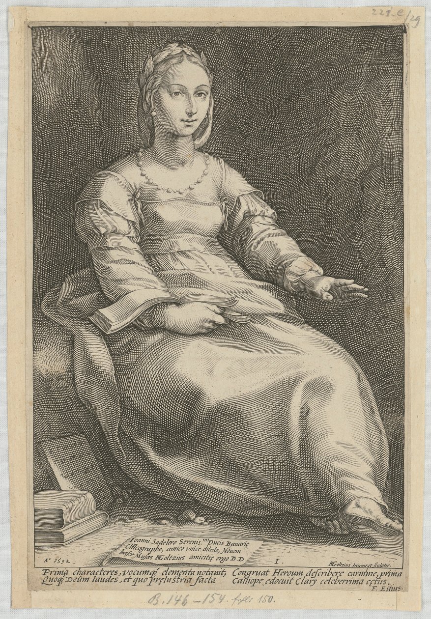 Kalliope, blad 1 i serien «De ni musene» av Hendrick Goltzius
