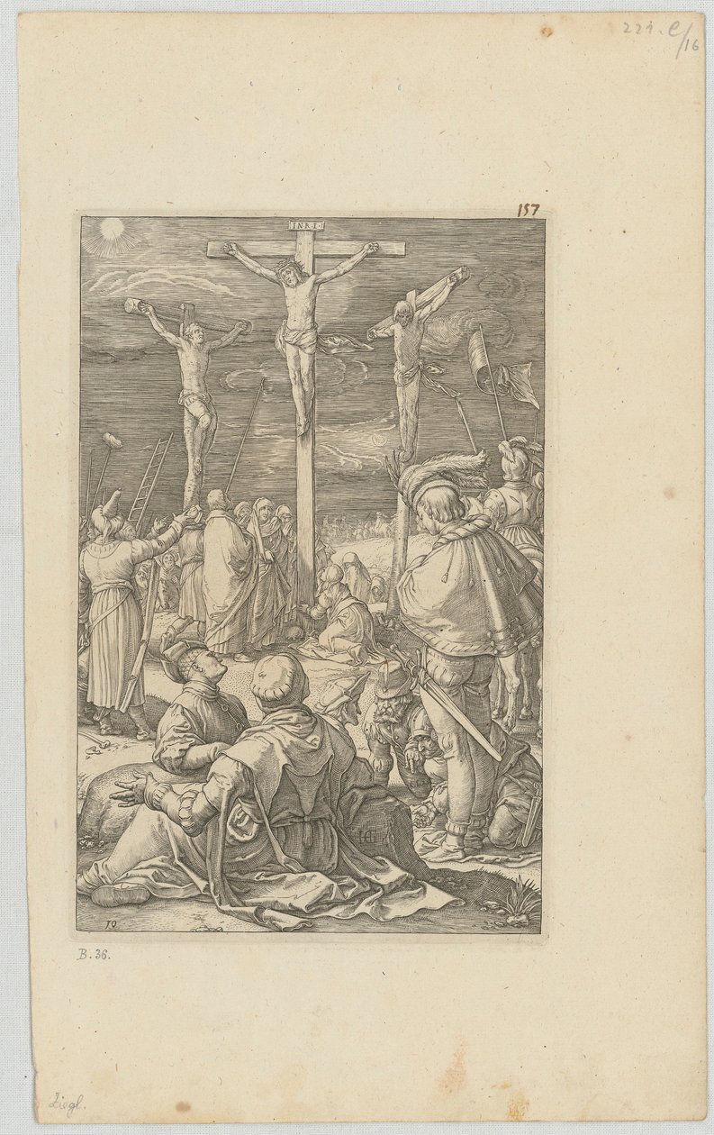 Korsfestelsen, blad 10 fra serien «Pasjonen» av Hendrick Goltzius
