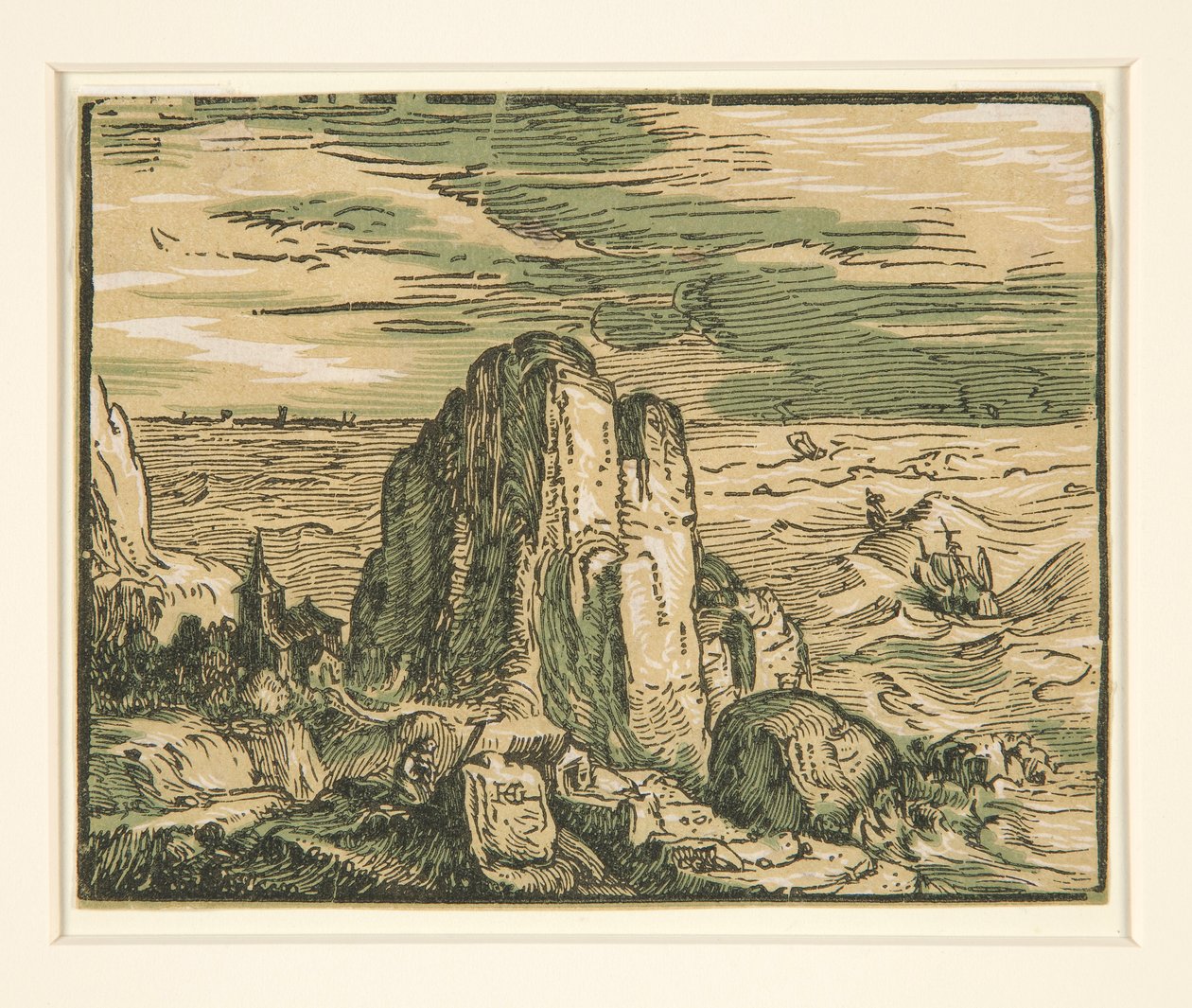 Landskap med klippe ved kysten av Hendrick Goltzius
