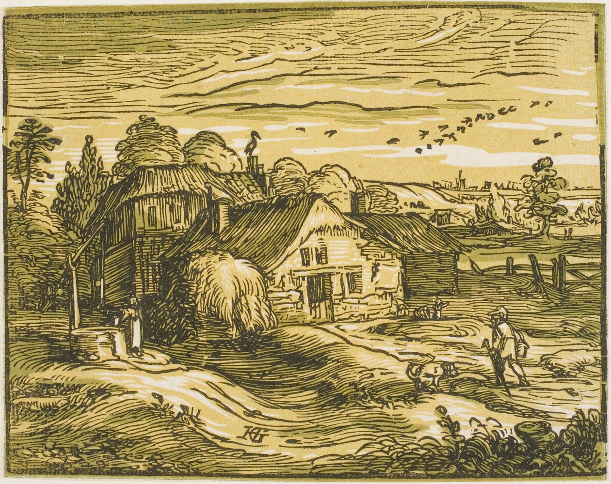Landskap med gårdshus, fra Four Small Landscapes av Hendrick Goltzius